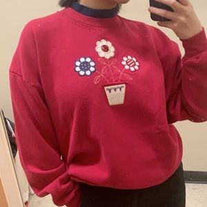 vintage crewneck flower sweatshirt mockneck